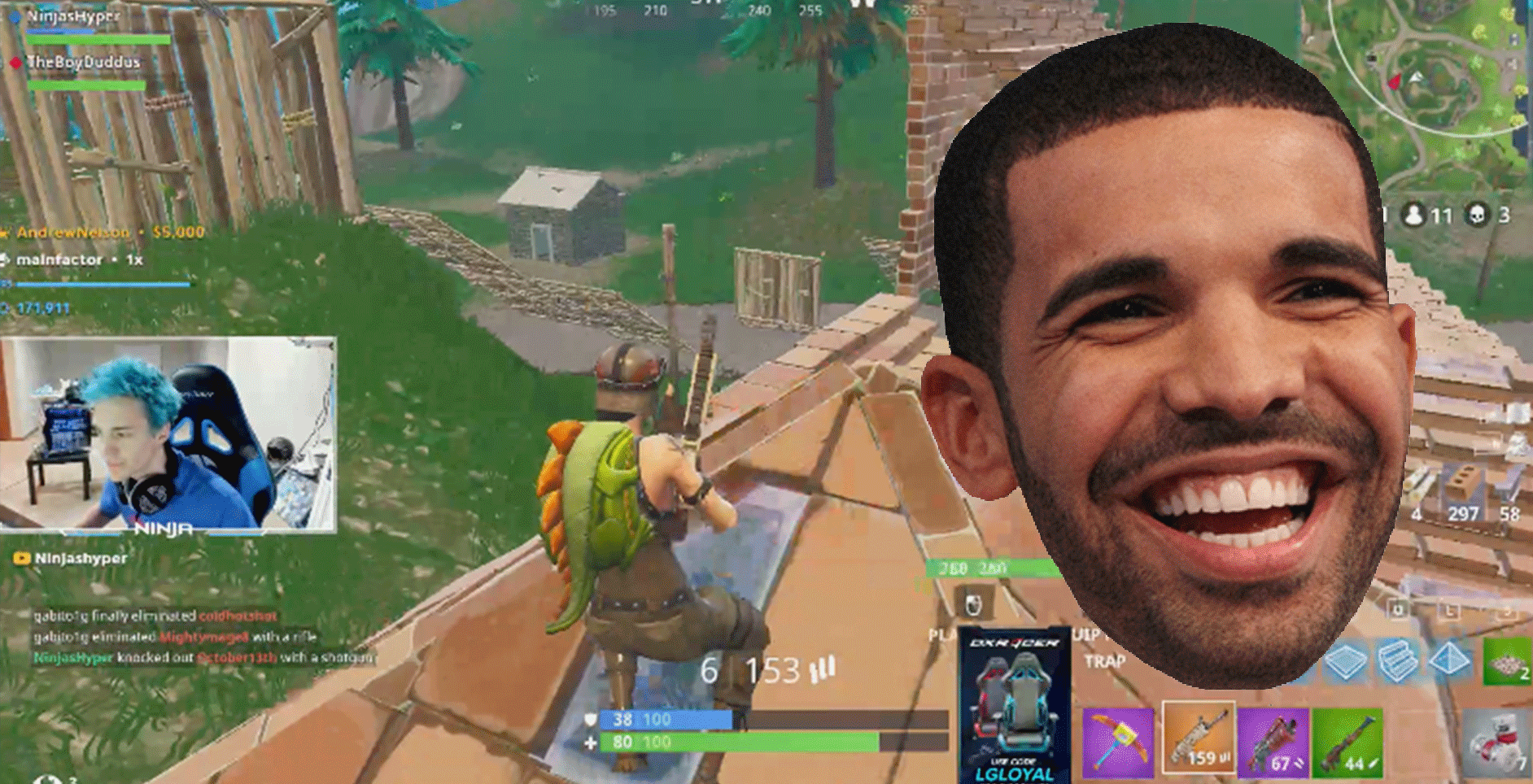 rapper drake is playing fortnite on twitch right now - playing fortnite on ps1