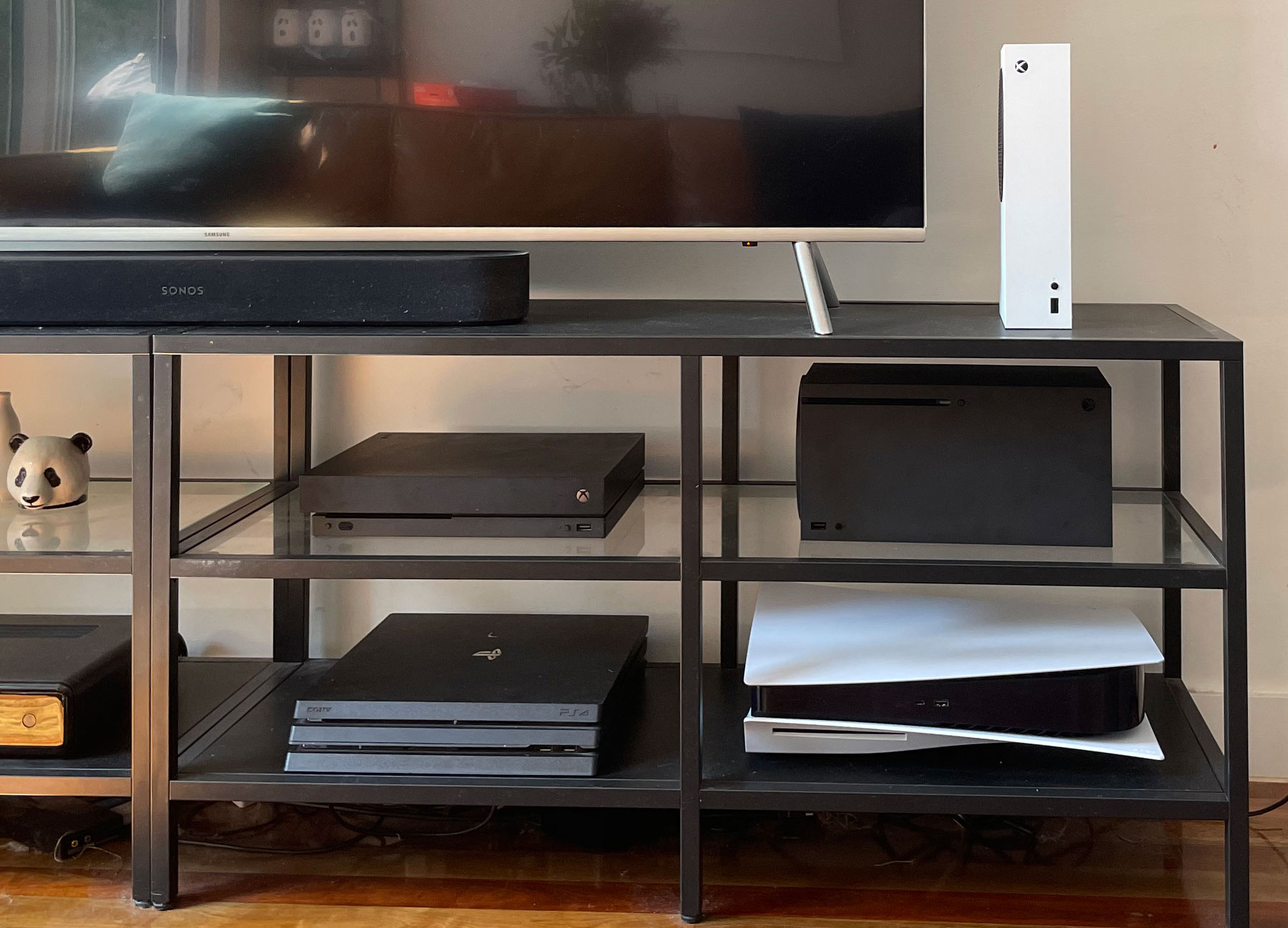 Here Is The Ps5 And Xbox Series X S Sitting In An Ikea Entertainment Unit In A Vertical Horizontal Orientation